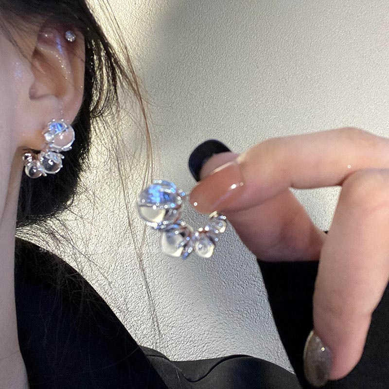 Trend Silver Color Plated New Transparent Round Balls Stud Earrings For Women Korean Fashion Earring For Girl Jewelry M260623
