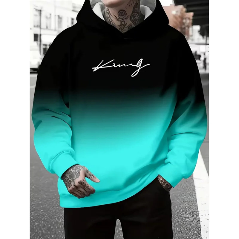 Solid Gradient Harajuku Streetwear King Hoodie For Mens Clothes Hip Hop Street Personality Trend Pullover Coat Spring Casual 260618