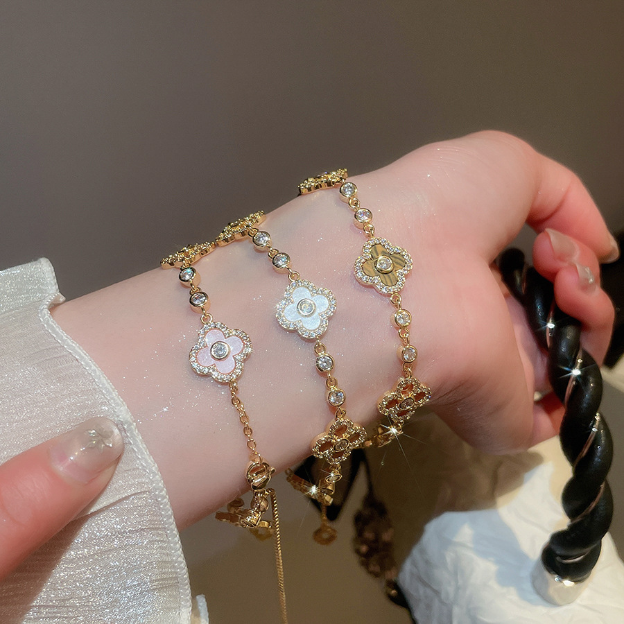 18k real gold plated zircon flower bracelet, light luxury high-end feel, niche fashion, versatile women's jewelry-image-1111542706