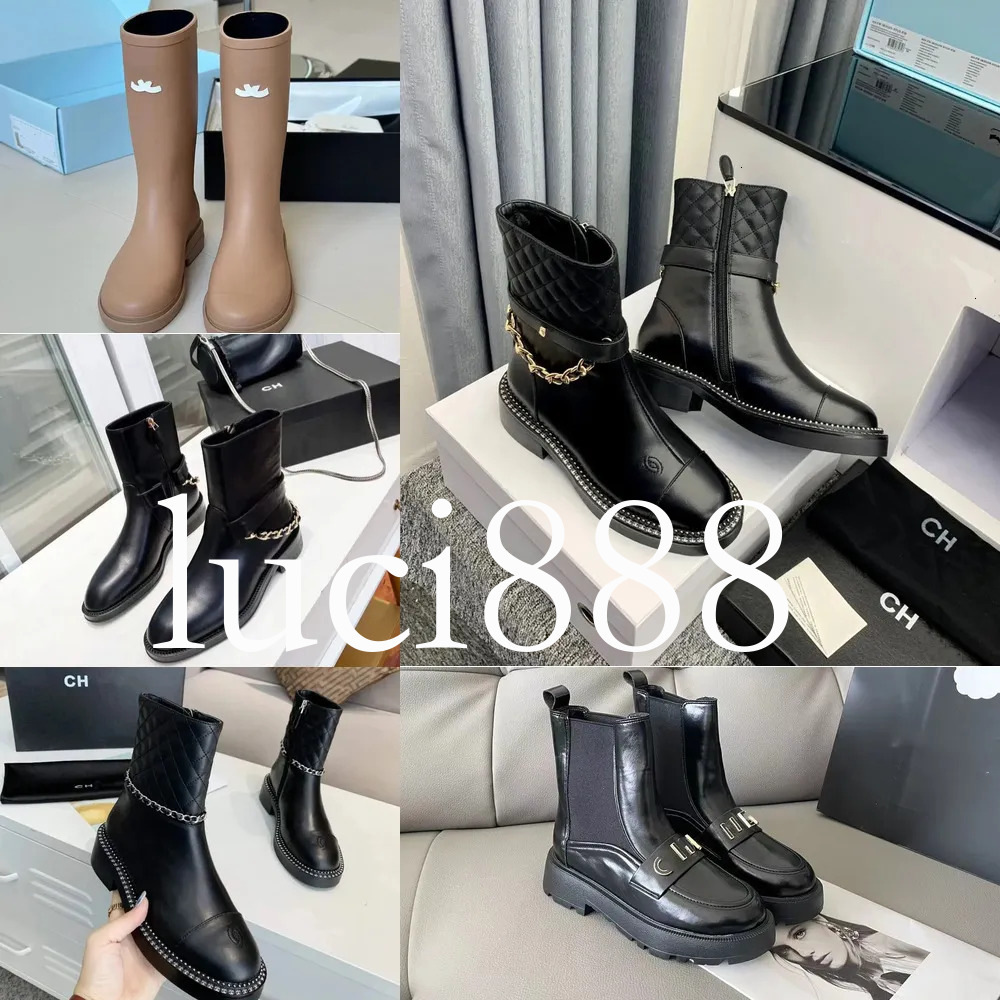 French brand designer womens rain boots with thick heels and thick soles ankle boots high-quality winter womens rubber boots upper material riding b