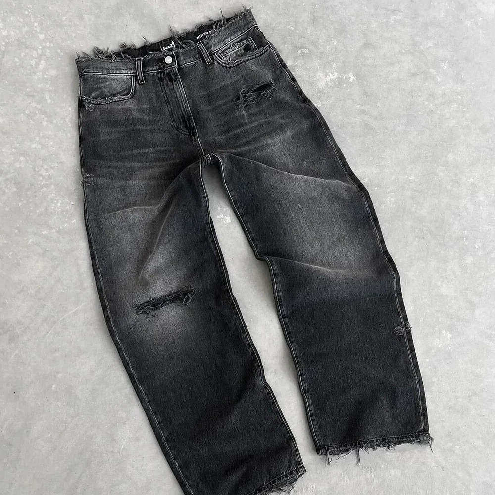 Jeans Mens Retro Blue Baggy Jeans High Waist Wide Leg Trousers Strtwear Hip Hop Embroidery Graphic Daily CommuteMens Clothing L26