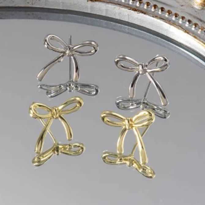 Earrings Small Bow Simple Cute for Women Girls New Trendy Gold Plated Bowkont Ear Studs Piercing Jewelry Gifts M260622