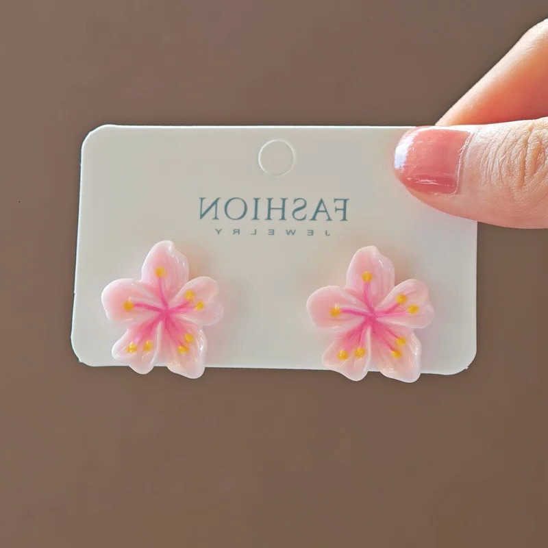 Flower Pink Cherry Blossoms Sakura Resin Stud Earring for Women Geometry Sweet Cute Jewelry Accessory Wedding Girl Gift M260622