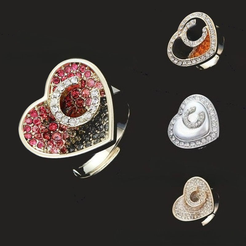 Luxury Designer Ring Heart Shape Full Diamond Adjustable Open Ring Designer Luxury 18K Gold Plated Ring High Quality Statement Jewelry Gift for W-image-1111524328