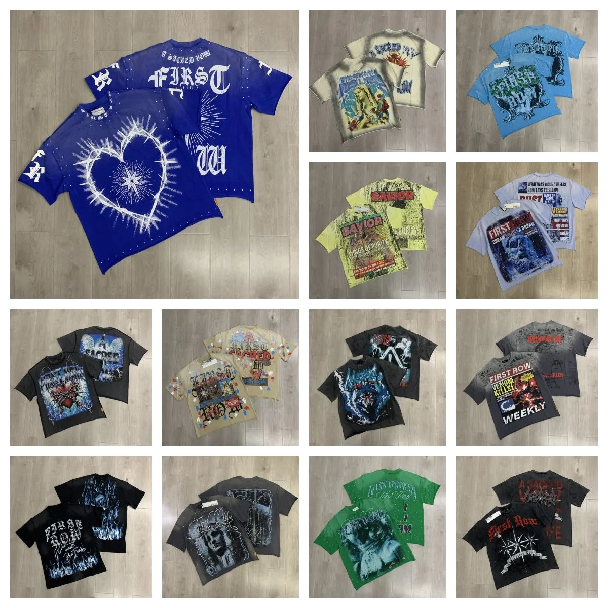 2026 First Row Shirt Designer A Sacrd Vow Angle T Stylish Rhinston Streetwear Short Sleeve Hip Hop T-Shirt Faturing Angle Dmon God Trendy Fashion