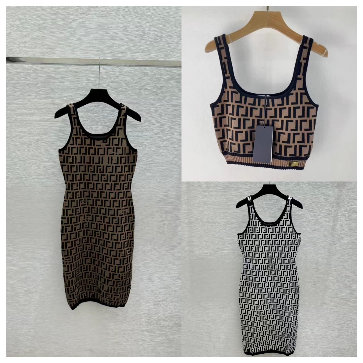Women Sleeveless Knit Bodycon Dress U Neck Elegant Spicy Girl Vintage Tanks High Quality Letter Embroidery Stretchy Streetwear-image-1111573031