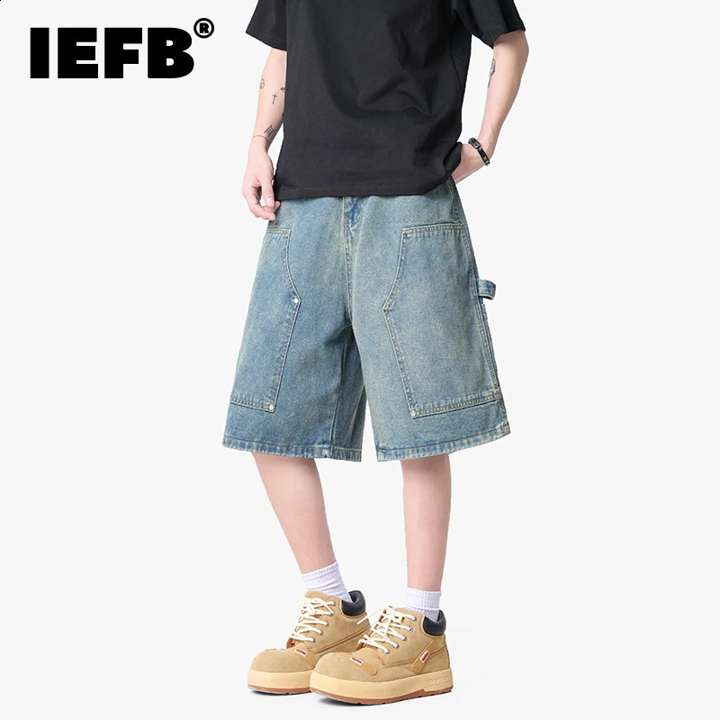 IEFB Workwear Mens Denim Shorts Multi Pocket Wide Leg Baggy Fit Casual Summer Streetwear Casual Cargo Jeans 9X2957 260617