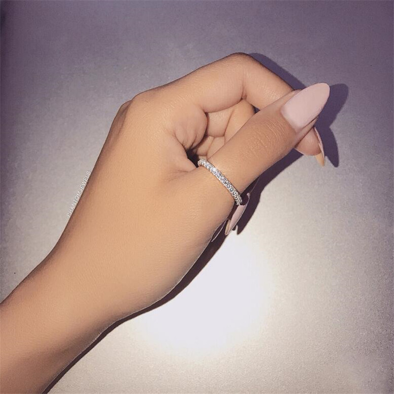 Rulalei Sweet Cute Brand New Simple Fashion Jewelry 925 Sterling Silver Full Pave White Sapphire CZ Diamond Gemstone Women Wedding Band Ring