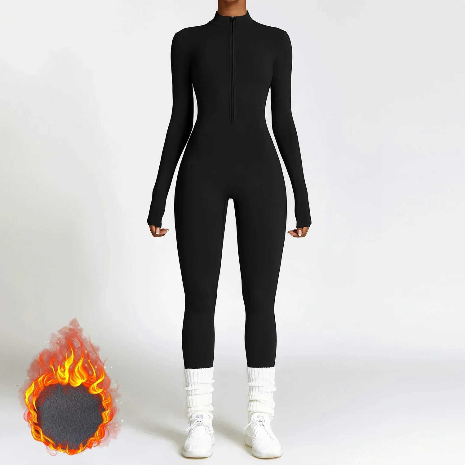 and Autumn winter sports jumpsuit womens sports shirt long slved zipper warm gym full body exercise suit one-piece set L26
