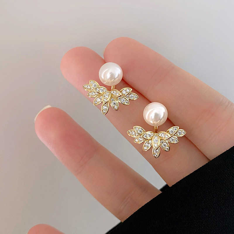 Crystal Wings Trend Angel Imitation Pearl Stud Earrings for Women Korean Simple Fashion Cute Geometry Jewelry Accessories M260623