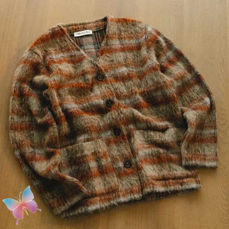 Winter Brown Plaid Mohair OUR LEGACY Jacket Fashion Street Wool Blend Knitted V-neck Cardigan Casual Loose Sweaters Men WomenXJ251112 Q260622