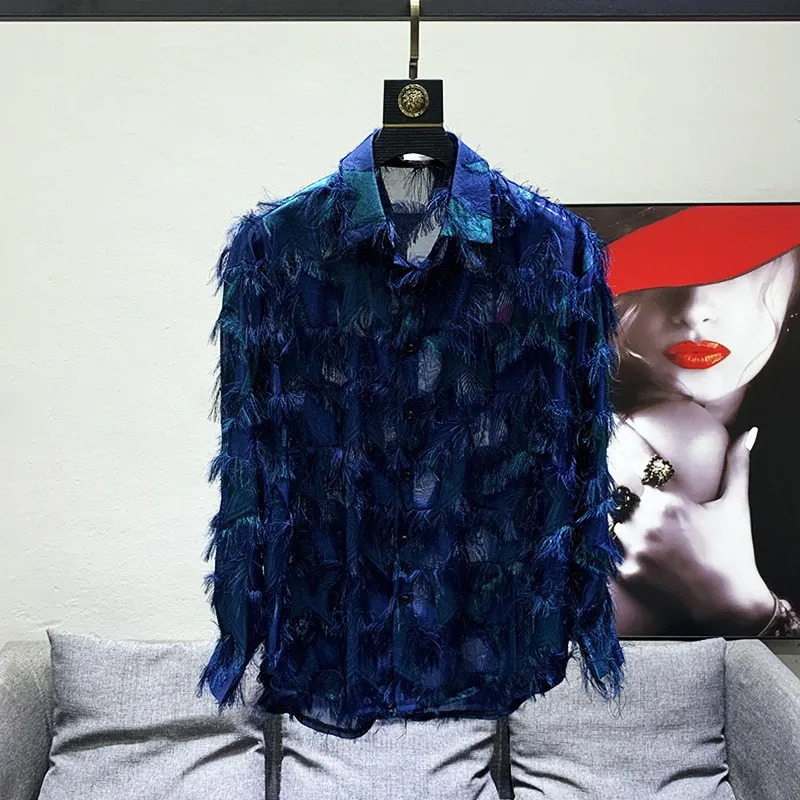 spring and summer fashion tassel shirt mens n long sleeve niche top versatile loose mens clothing 260615
