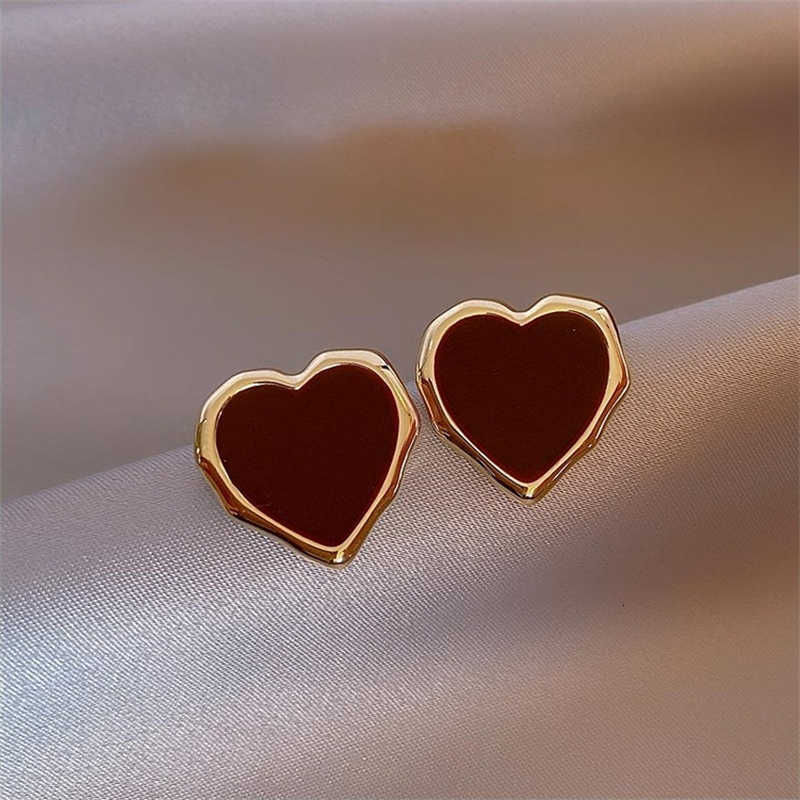 Stud Red Heart Big Peach Earrings for Women Korean Simple Fashion Enamel Cute Geometry Jewelry Accessories Gift M260623