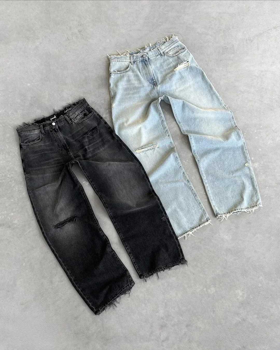 Jeans Mens Y2K Slim Fit Washed Men Women Straight Leg Pants Fringed Casual Micro Flared Mens Clothing S260622