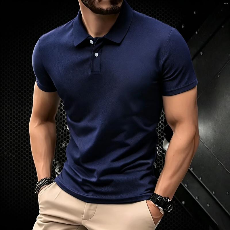 Men's Polos 2026 Summer Solid Color Polo Shirts Collar Short Sleeve Breathable Loose Spliced Basic Casual Top