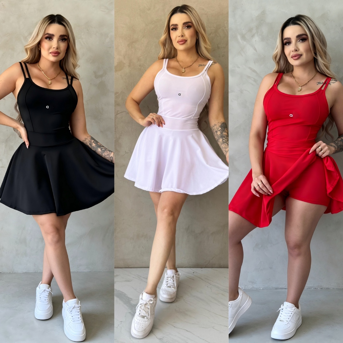 A2403 Robe dos nu à la mode pour femmes avec col à haute élasticité, jupes de Tennis sans manches, combinaison de sport avec pantalon de soutien