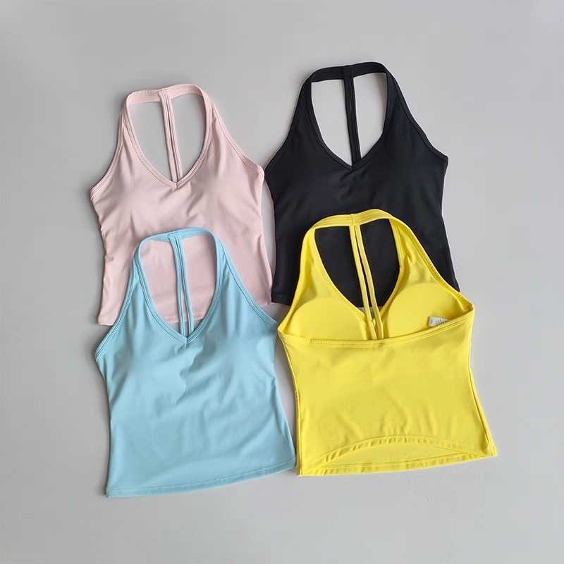 Bra V-Neck Fitness Womens Sexy Nude Sports Bra Hanging Neck Suit Vest Comfortable Breathable Gym Top for Active Wear M260623