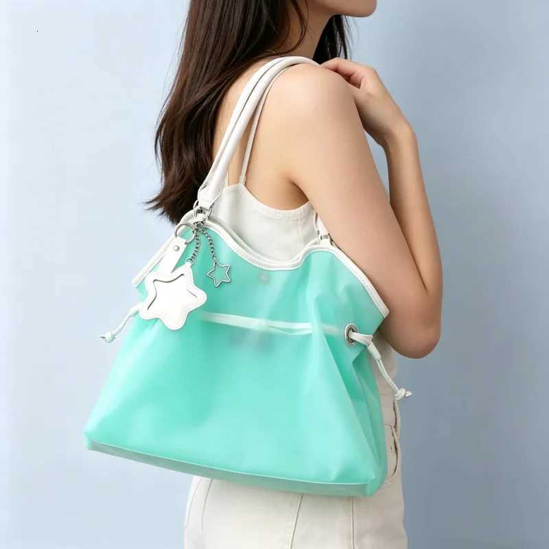 Candy Color Transparent Waterproof Pvc Handbag Ins Fi Large Capacity Jelly Bag Portable Shoulder Bag Trendy Storage Bags X260623