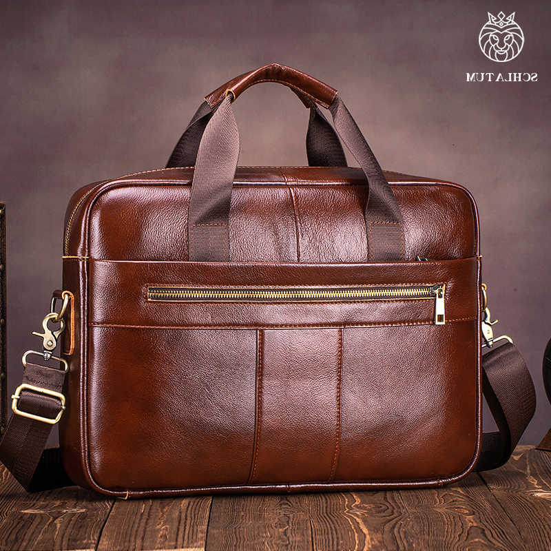 Genuine Leather Briefcase for SCHLATUM Men Large Capacity Laptop Bags Mens Office Business Handbag H260623