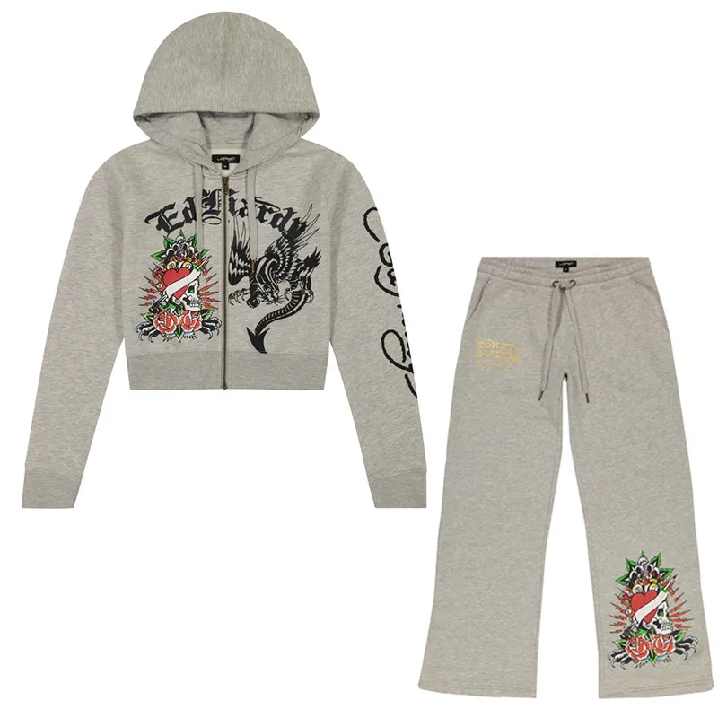 Outfits For Woman Two Piece Set ed designer clothes women Casual printed Pants cardigan Y2K tracksuit womens Street zipper hooded clothes old school