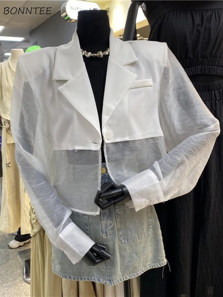 Blazers Women Backslit n Sunproof Seethrough Casual Ins Korean Fashion Summer Outerwear Cropped Trendy Harajuku Chic 260625