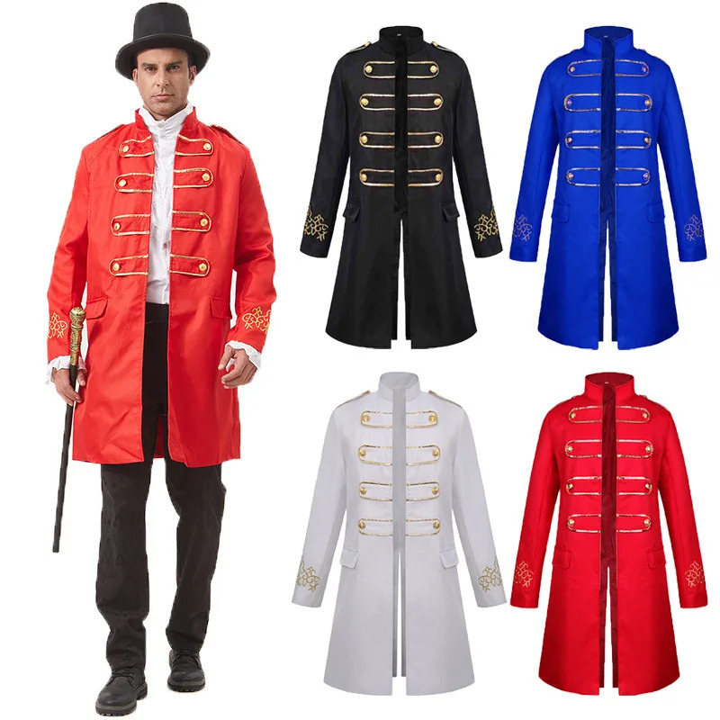2026 Medieval Steampunk Embroidered Blazer for MenBlue Vintage Midlength Mens Jackets Fashion Party Stage Performance Dress 260623