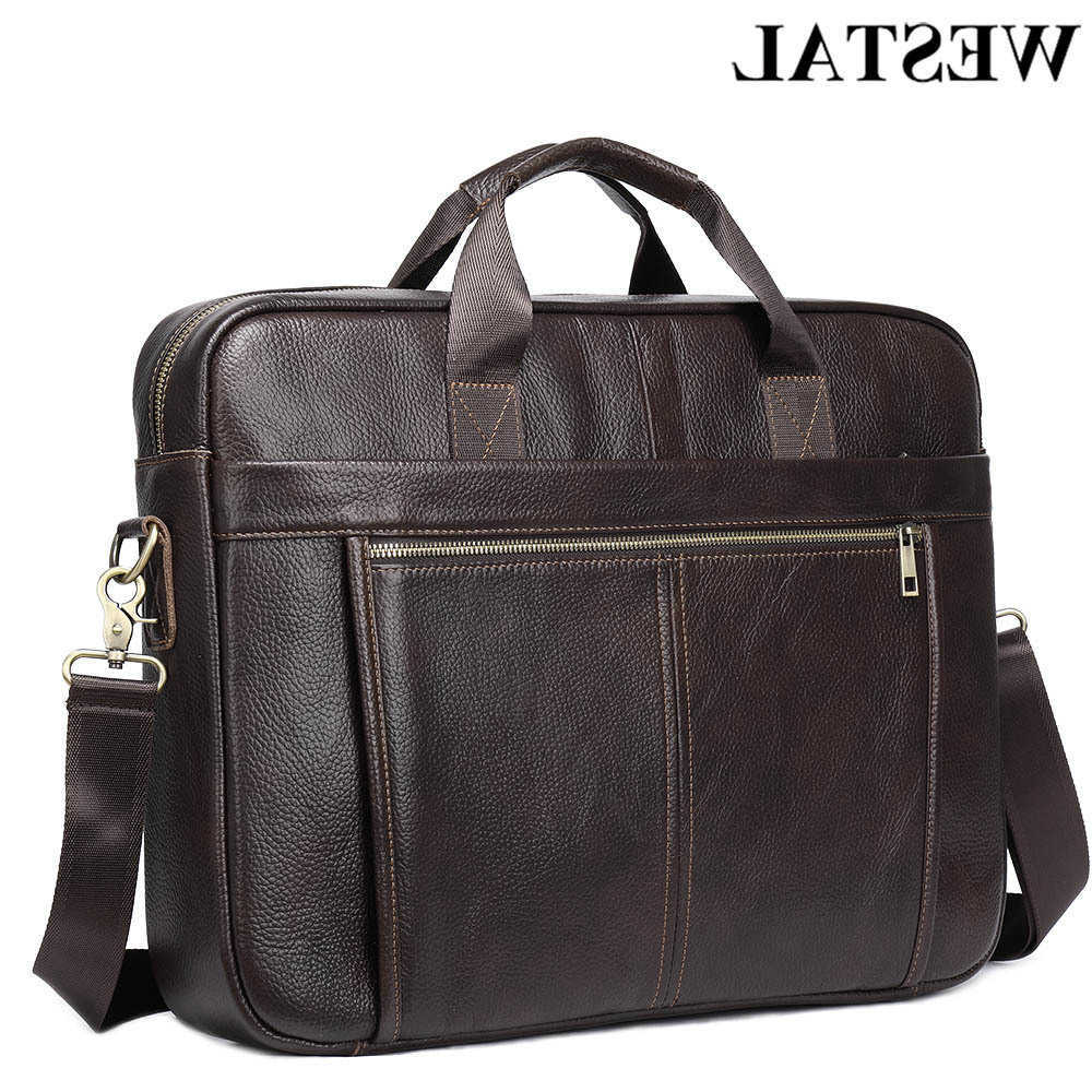 Men WESTAL Bag 17inch Laptop Leather Bags 100 Mens Briefcases Genuine Leather Messenger Bags for Document Computer Briefcases H260623