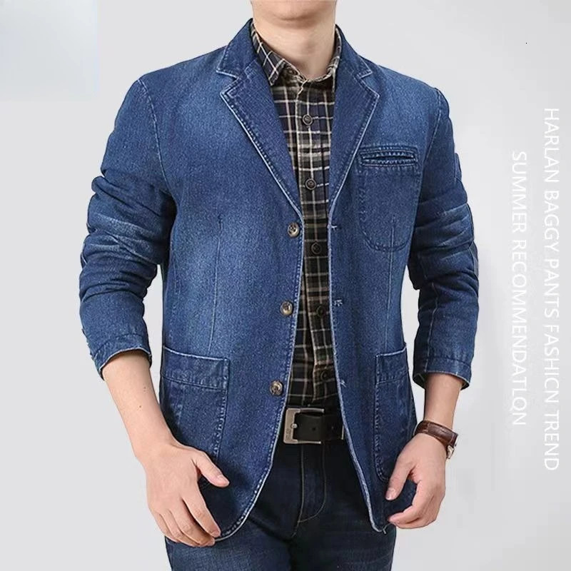 2026 Casual Suit Pure Cotton Denim Jacket Mens SpringAutumn MidAge Loose Business 260623banjia