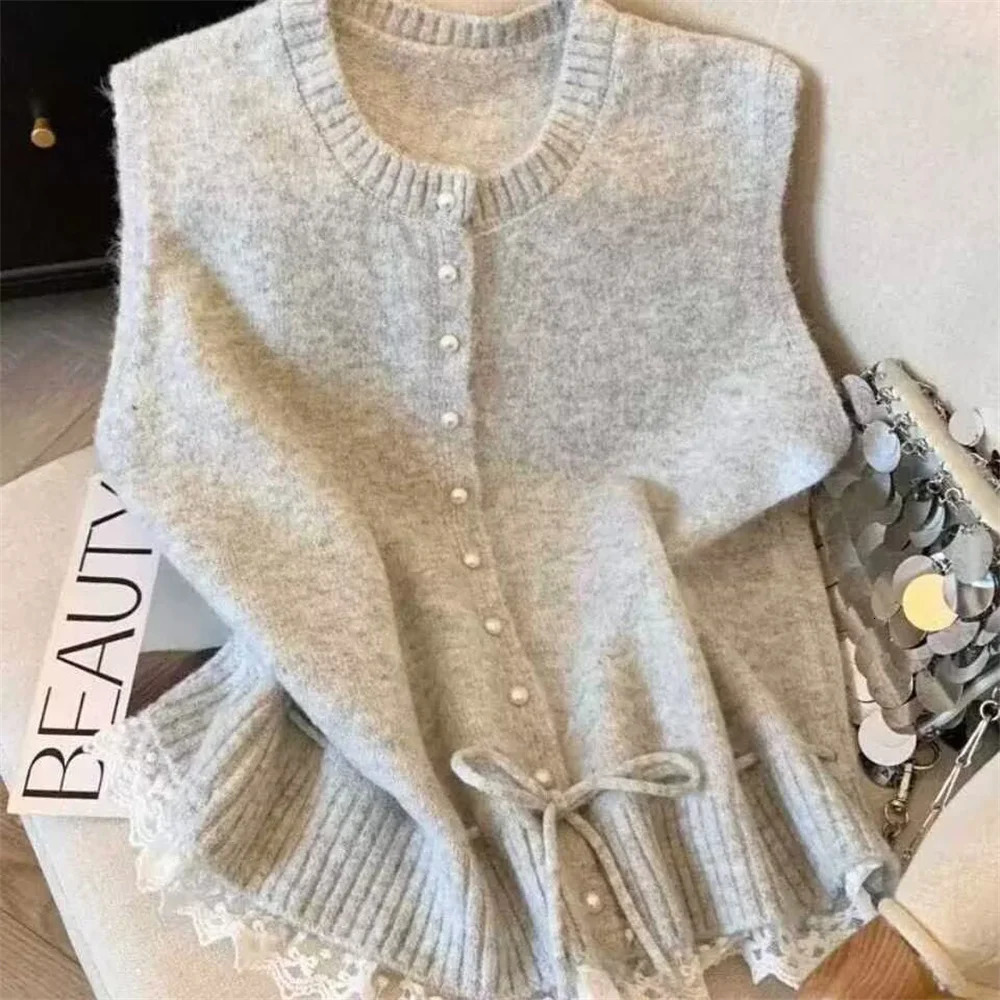 2026 Spring Autumn Korean Sleeveless Sweater Vest Round Neck Cardigan Simple Knit Waistcoat Comfortable Womens Clothing Top 260623