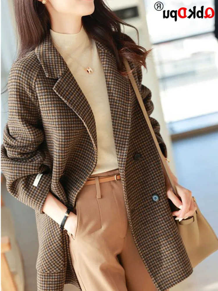 warm Office wool plain jacket for autumn and winter womens park retro thick blend Casaco 240731 S260623