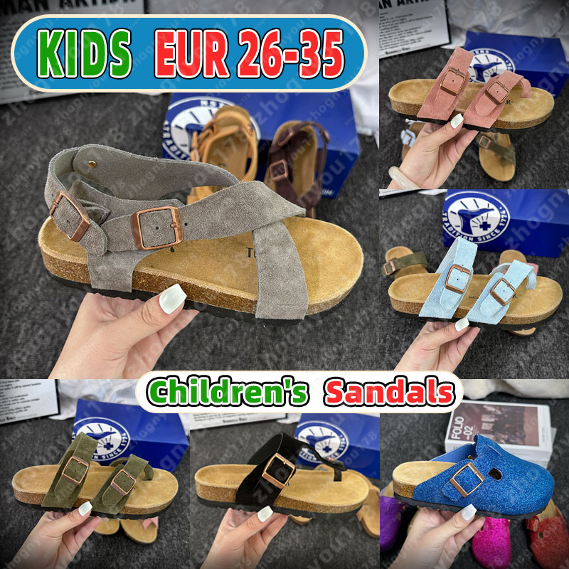 Kids berkinstocksandal slippers Childrens Boston clog sandals designer Soft Footbed Clog uede clogs sandals black gray brown red leather fashion sli