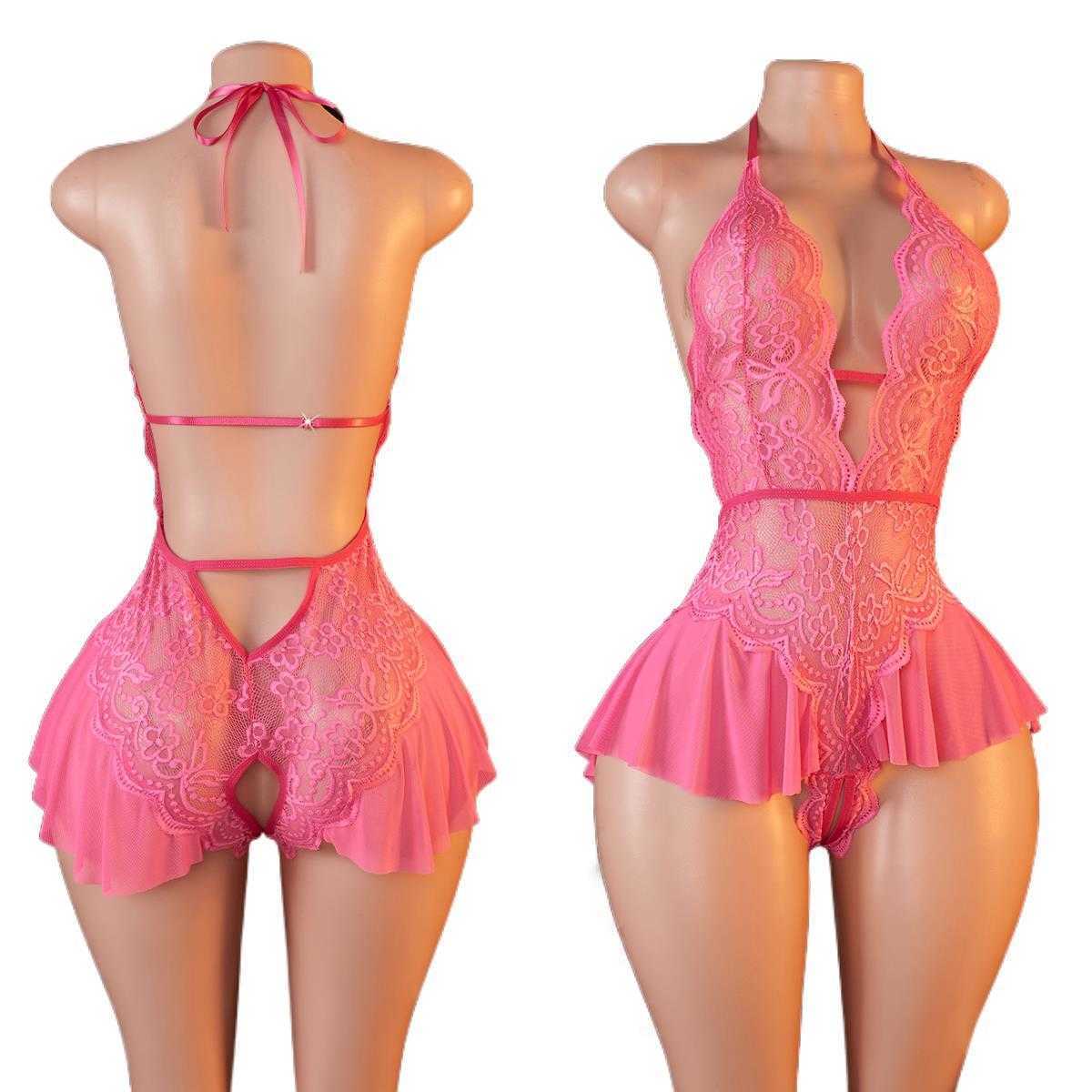 Bodysuit Womens Rose Crotchless Adult Erotic Sexy Lingerie Lace Deep V-neck Temptation Underwear Valentines Gift D260623