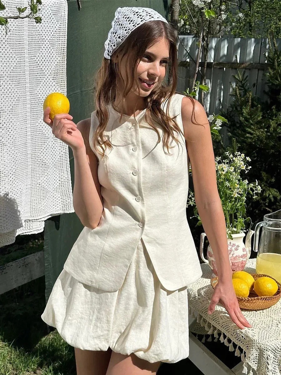 Bornladies Cotton Chic Casual Vest Mini Skirt Set Womens Fashion Sleeveless Tank Top Loose Shorts Suits Summer 260623