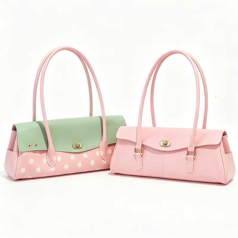 Polka Dot PVC Jelly Shoulder Bag Cute Pink Color-blocked Handbag Lock Design Elegant Underarm Bag Simple Solid Color Commute Bag X260623