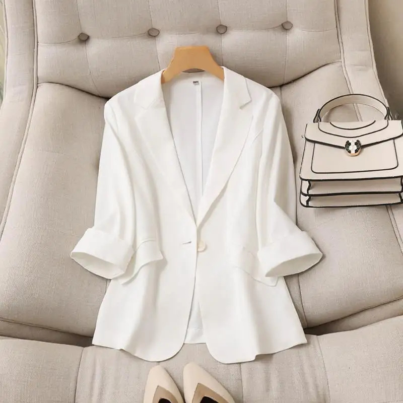 Womens Clothing Korean Style White Blazer Summer Loose Fit Waist Slimming Elegant Office Casual Comfortable 260623