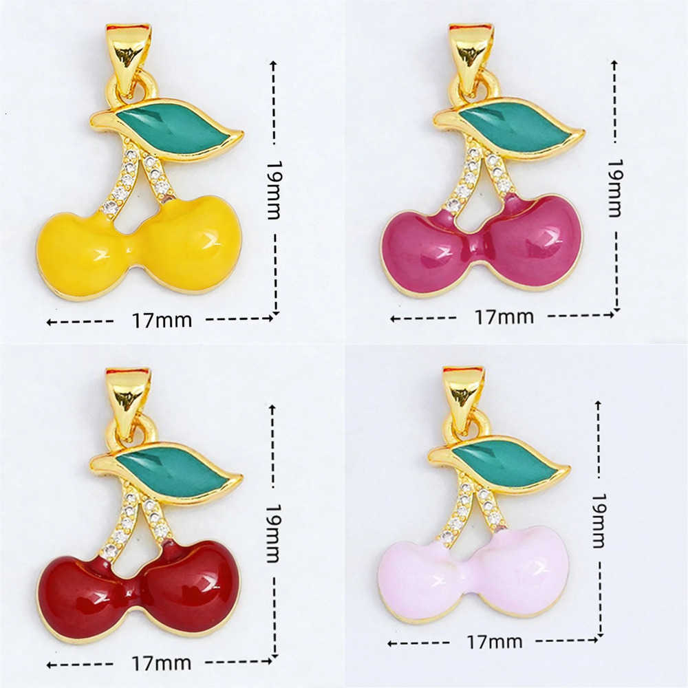 Latón esmaltado 4 Uds. Colgantes de cereza, dijes de circonita cúbica, decoración de hojas para joyería DIY, collar, pulsera, fabricación de accesor
