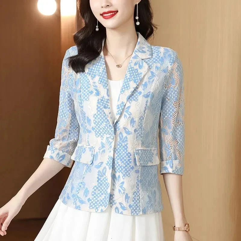Lace Small Blazer Coat Womens Spring Summer Korean Version Fashion Ladies Elegant Casual Temperament Female Jacket 260625