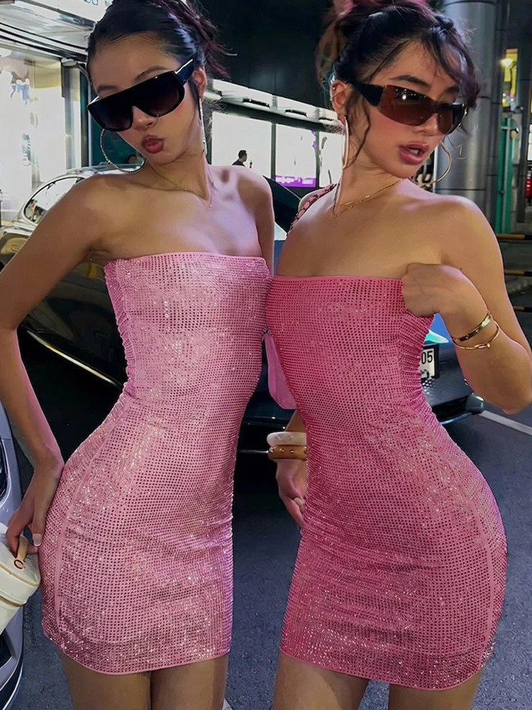 Nibber Stretch Dress Women Fashion Sexy Sequin Summer Backless Sleeveless Skinny tie Style Midnight Party Club Mini Bodycon 260623
