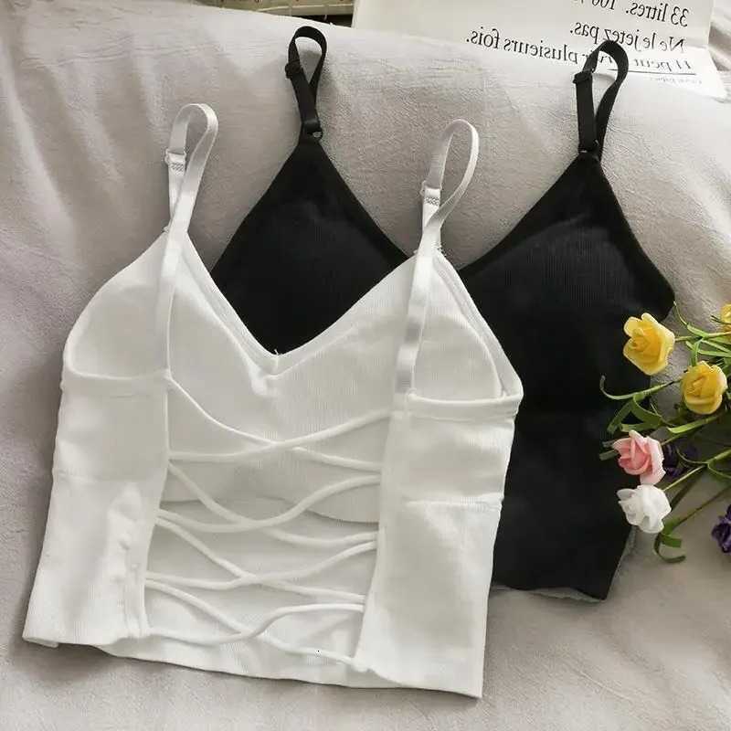 Tops Sexy Tank Top Womens Women Built in Bra Solid Color Camis for Women Crop Top Off Shoulder Sleeveless Camisole 2024 New M260623