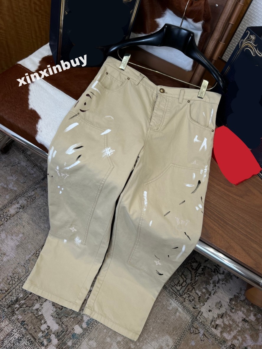 xinxinbuy Men women designer pant Splashed ink printing letters embroidery hand-drawn doodle denim Casual pants black blue khaki S-2XL