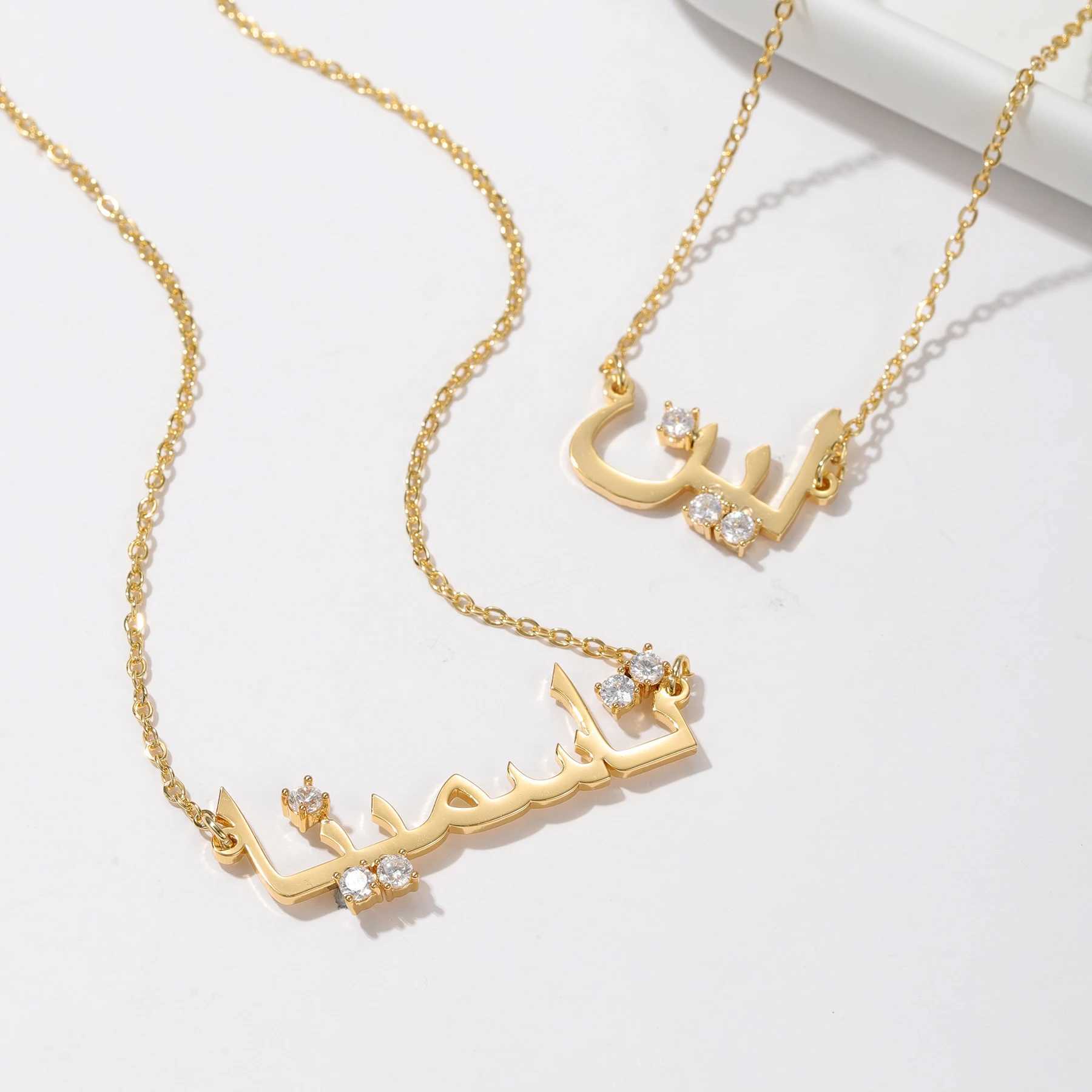 Luxury Personalized Stainless Steel Name Jewelry Custom Arabic Name Necklace with Diamond 18K Gold-Plated Gift For Women Jewelry Q260623