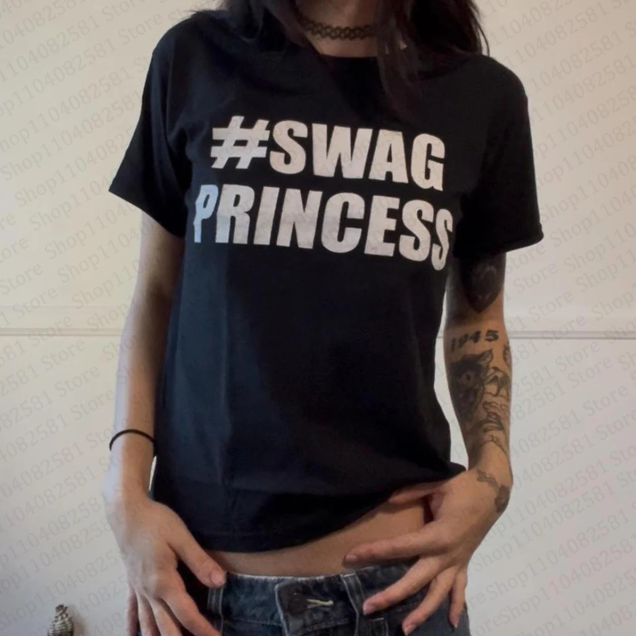 Aesthetic Kawaii clothing retro womens 90s cut top letter Tshirt Y2k fashion casual 2000s emo girl Harajuku 260622