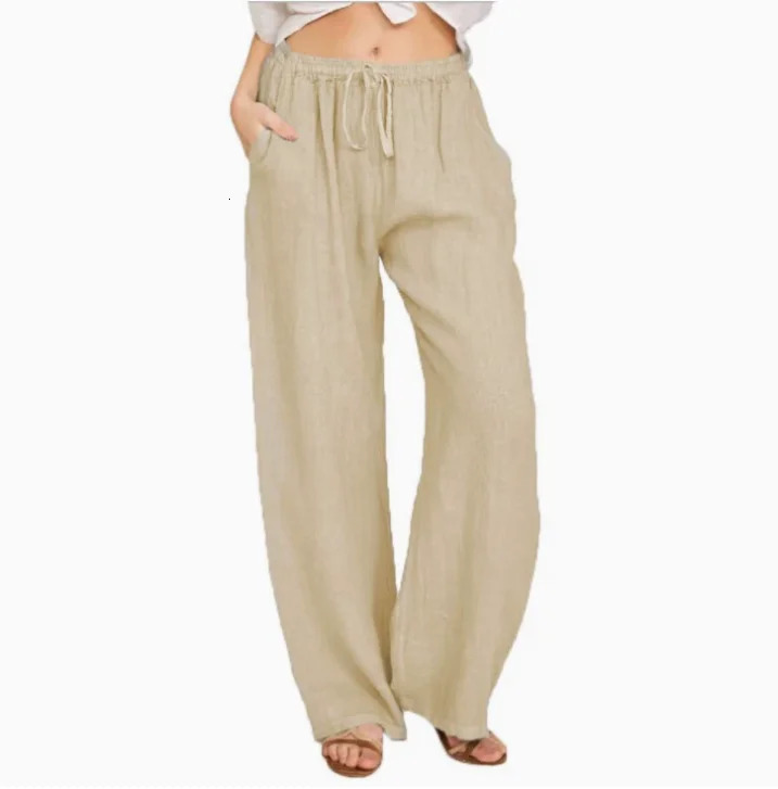 Summer Autumn Women Fashion Cotton Linen Pants Elastic Waist Loose Straight Female Casual Solid Color Versatile Trousers 260616