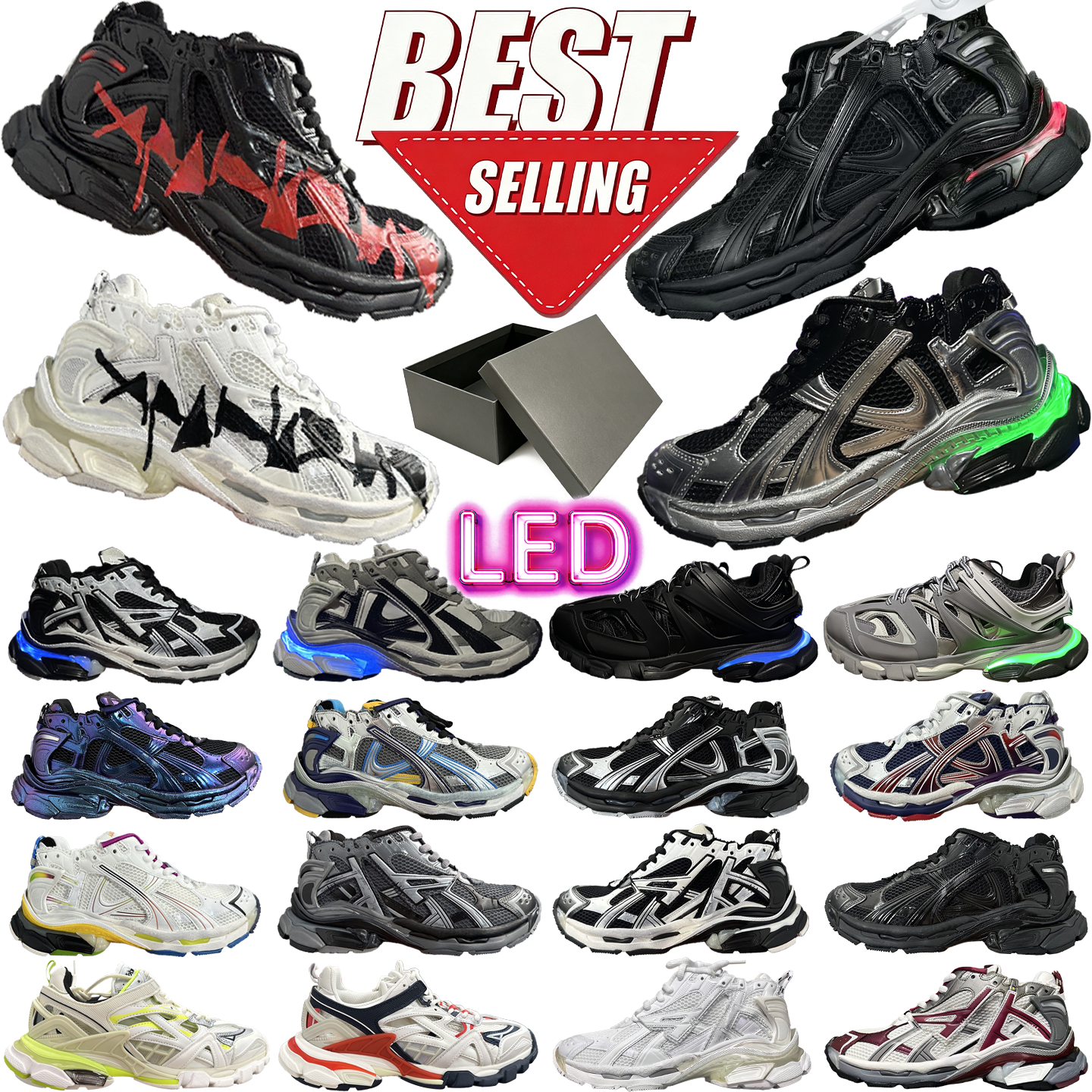 Runner LED-sneakers Luxe designer-trainingsschoenen voor heren en dames, maten 35-46 Lichtgewicht ademende sneakers met doos - 7.0 7.5 2.0 3.0-versi