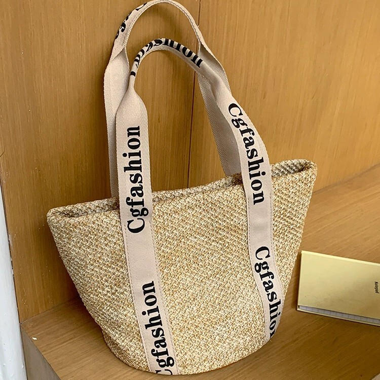 Women's large-capacity tote new summer straw fashionable and versatile shoulder bag, commuter woven beach bag