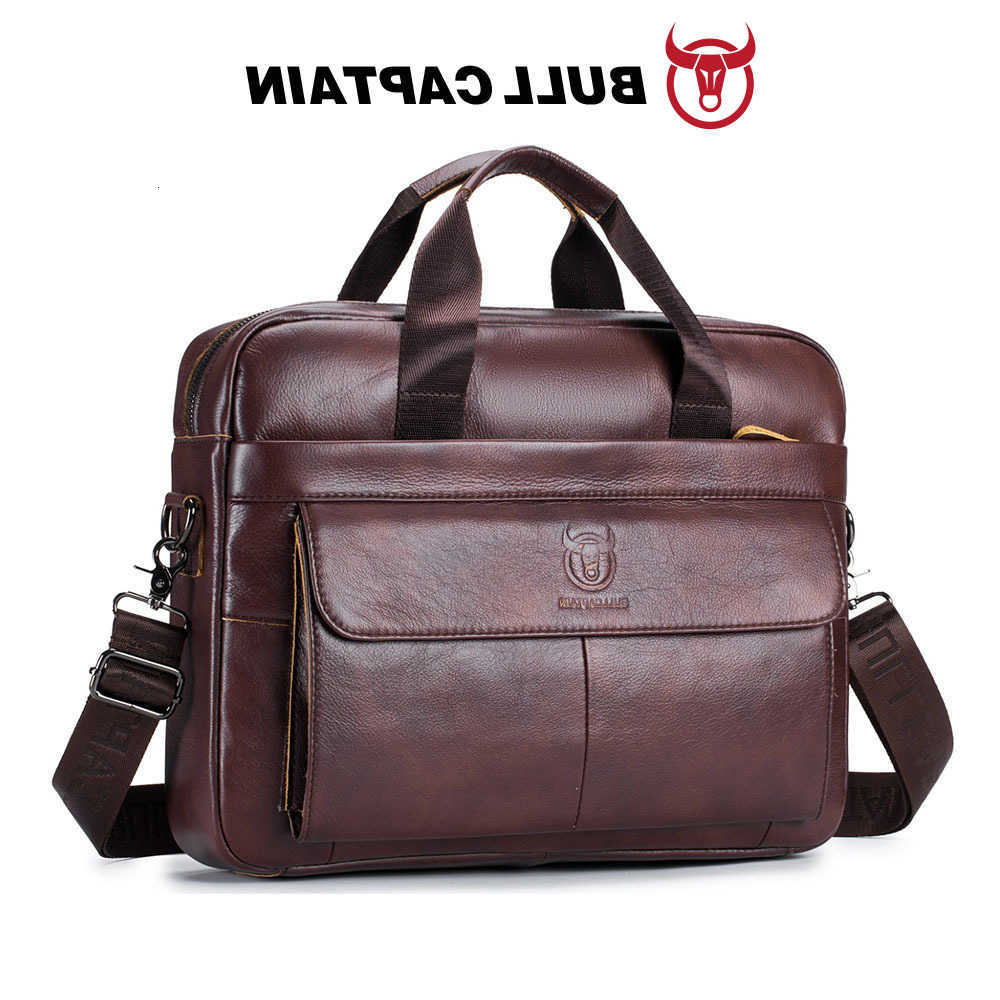 Leather Bag Genuine BULLCAPTAIN Mens Men Briefcase for Laptop 14 Messenger Mens Leather Bag Business Portfolio for Document A4 H260623