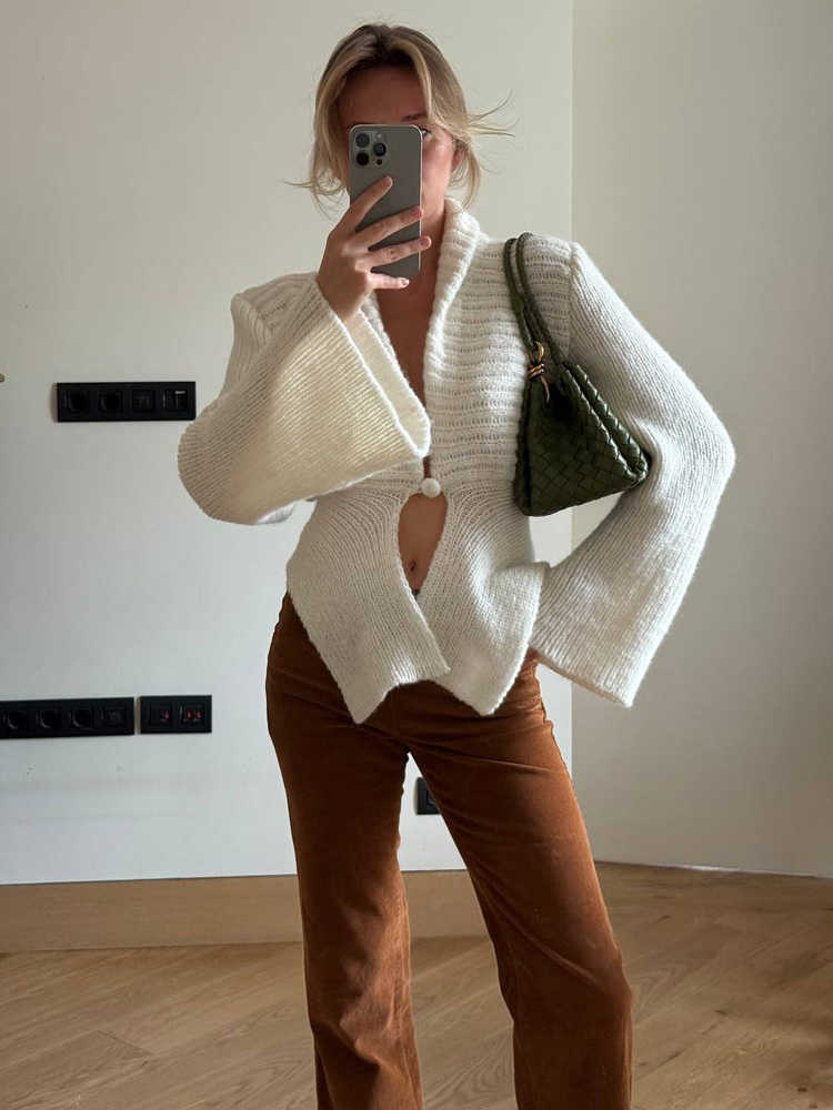 Tossy White Vintage Knit Sweater Cardigan For Women Hollow Out Loose Elegant Autumn 2025 Cover up Knitwear Female Cardigan Top L26