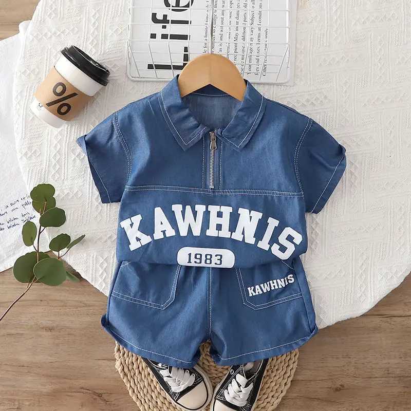 Children Cotton Clothes Summer Child Boy Cartoon Denim Solid Shirt Short 2Pcs/set Infant Kid Fashion Toddler Tracksuit 0-5 Years X260623