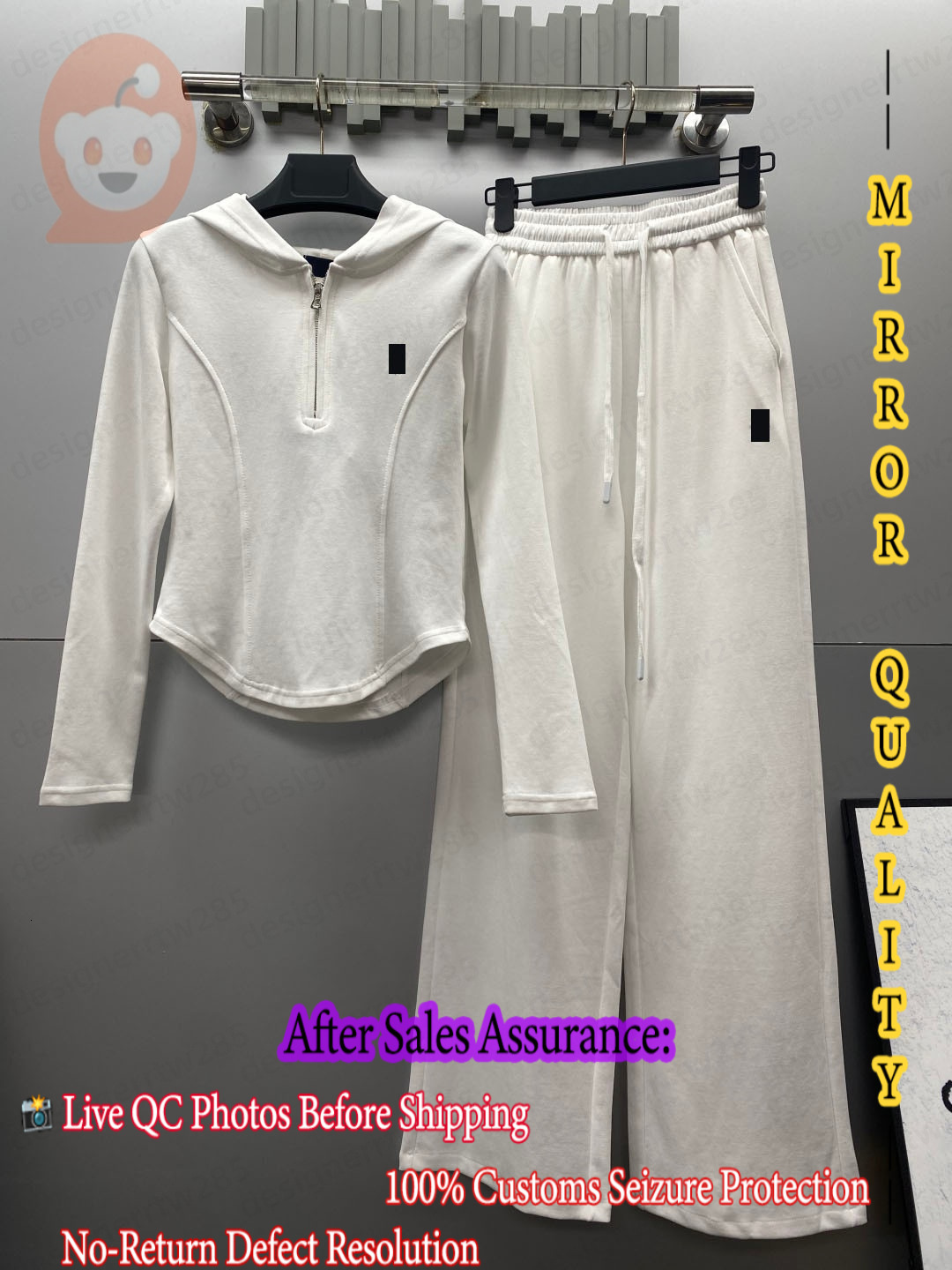 RalppphLau Designer Tracksuit Pants Set White Two Piece Outfits Women Luxury Brand Half Zip Hoodie Wide Leg Long Pants Casual Slim Sportswear Swe-image-1111997367