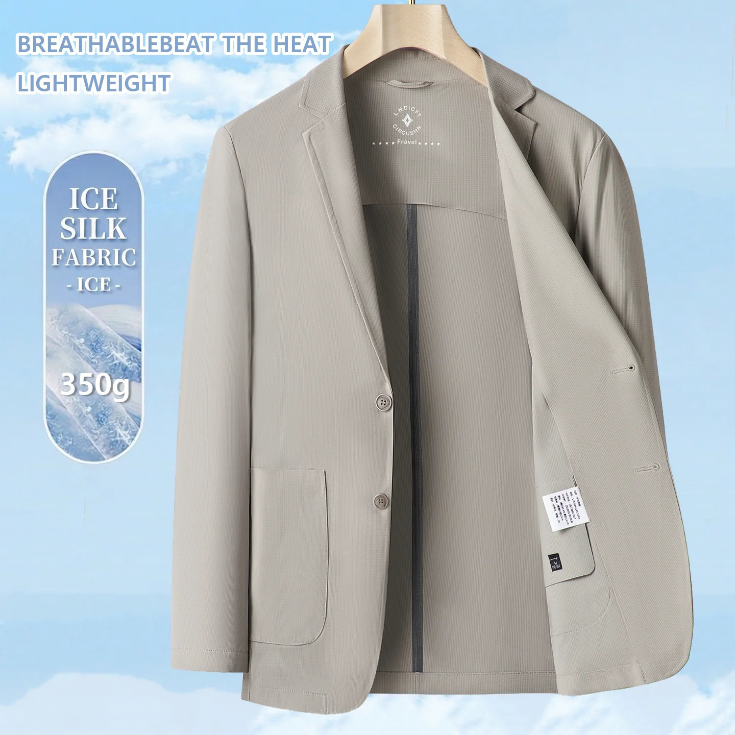 Minimalist Men Casual Blazer Ice Silk Nylon Spandex Seamless High Stretch Sun Protection Summer Breathable Travel Jacket 260618